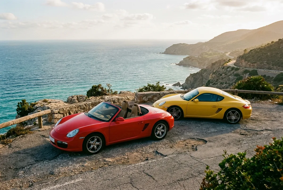 Porsche Boxster und Cayman 987 an der Küstenstraße