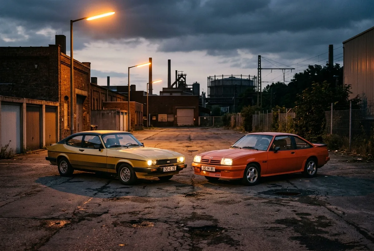 Ford Capri und Opel Manta B in der Dämmerung