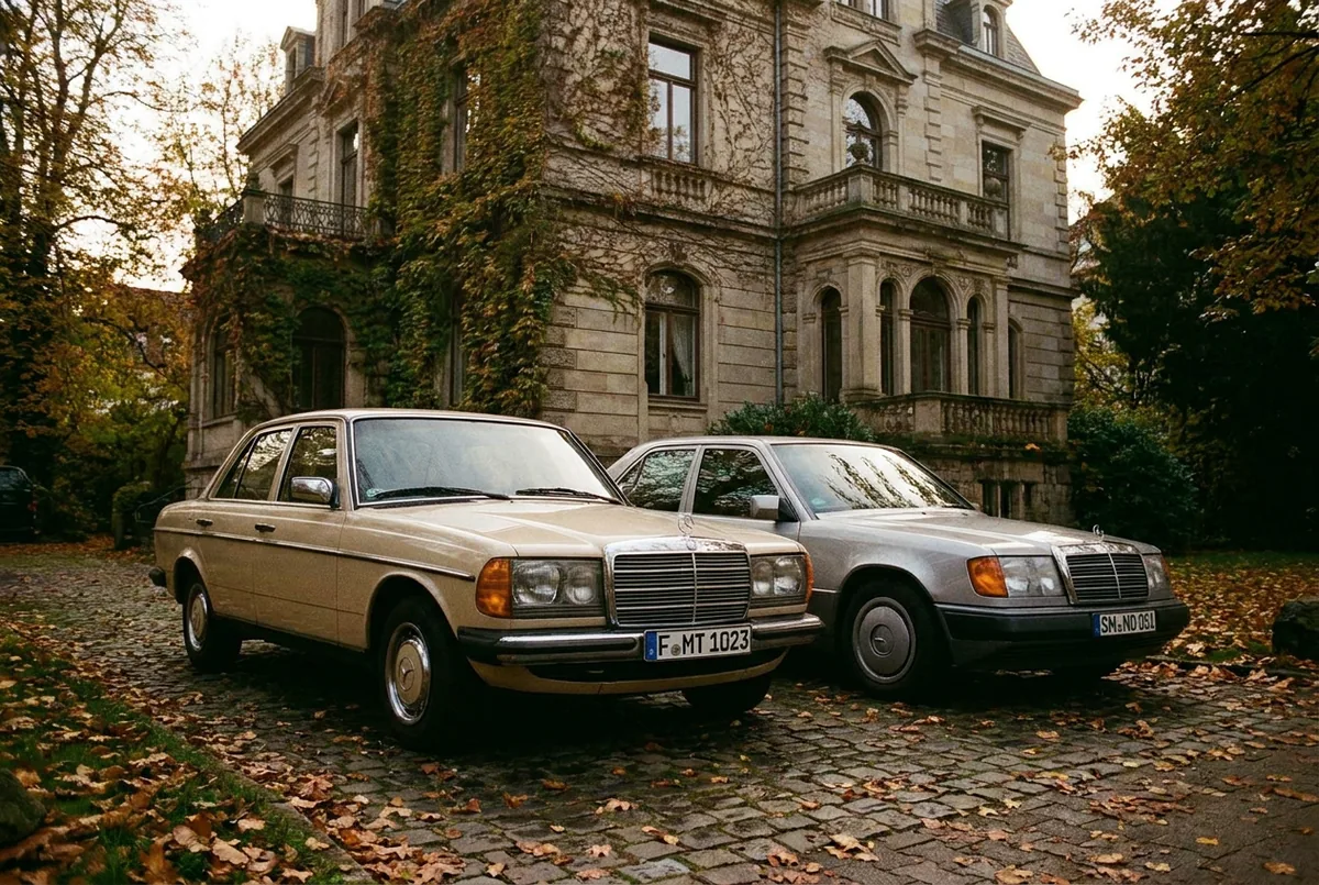 Mercedes W123 und W124 vor einer Gründerzeitvilla